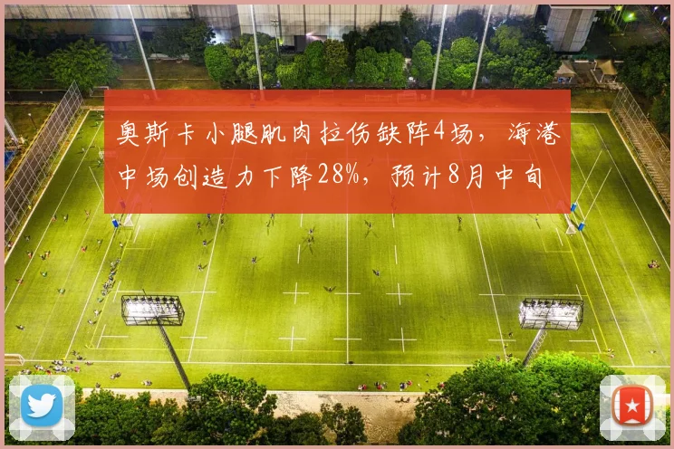 奥斯卡小腿肌肉拉伤缺阵4场，海港中场创造力下降28%，预计8月中旬回归